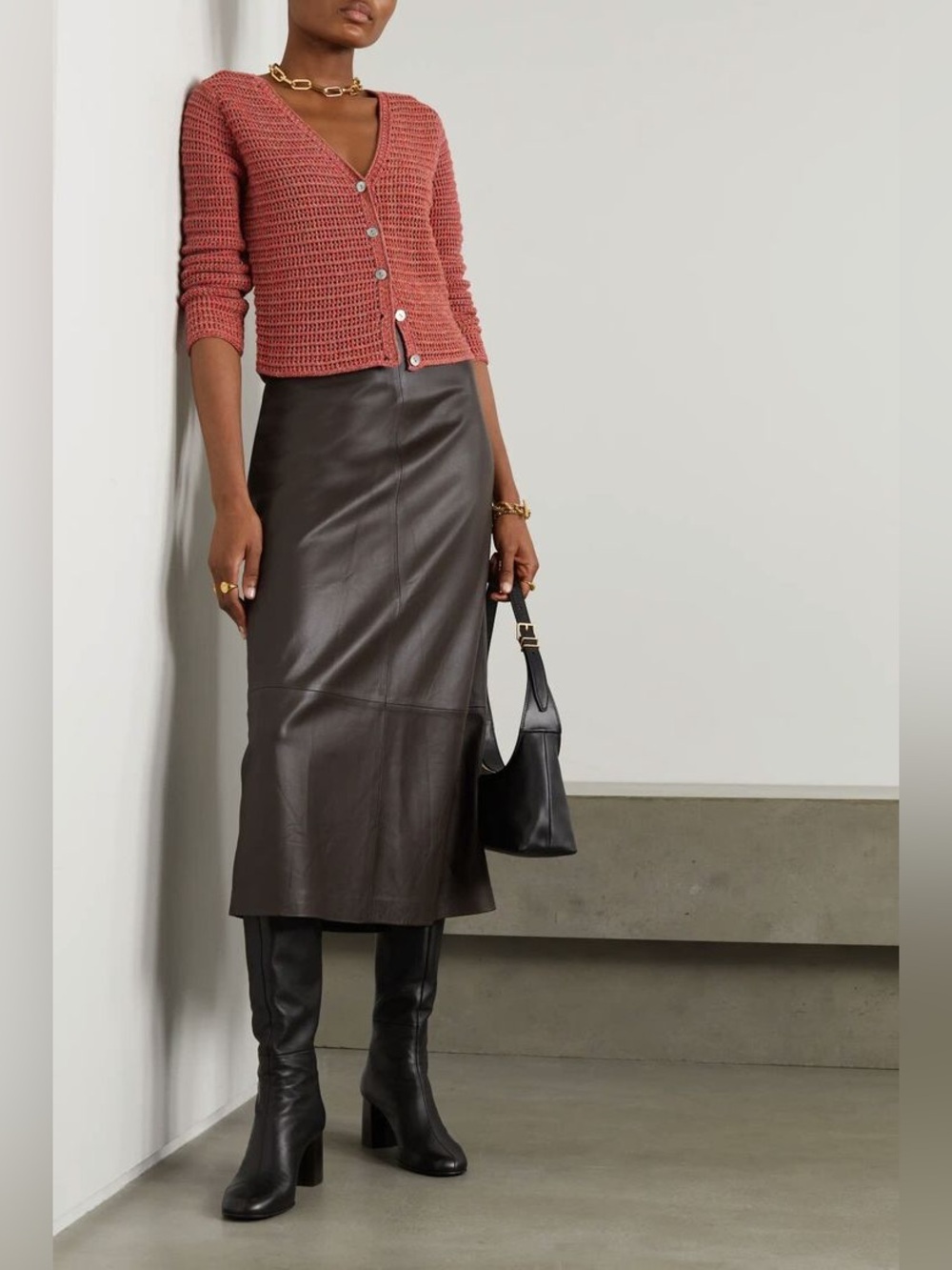 Vince Cardigan Marled Burnt Coral Knit